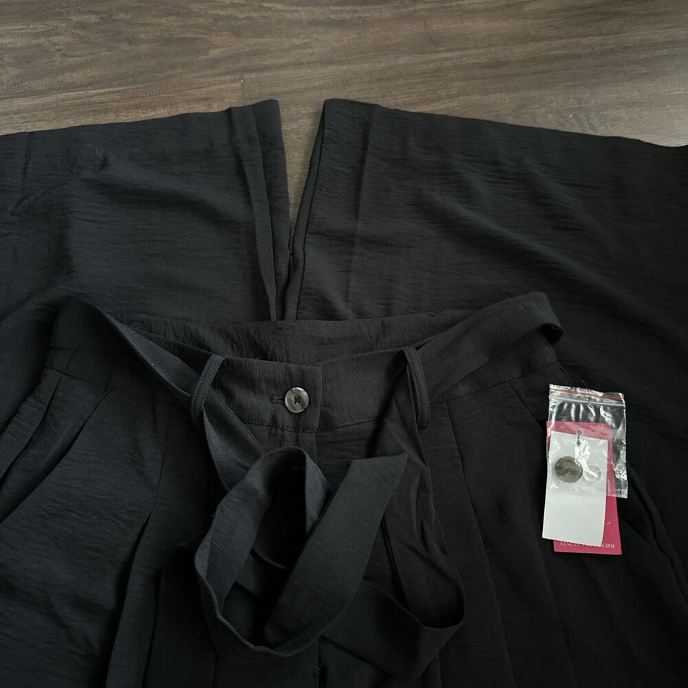 Vince Camuto Women's High-Rise Wide Leg Tie-Belt Pleated Trousers Pants Black 10 - Picture 3 of 7
